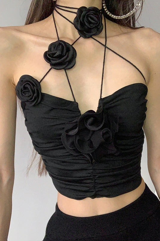 CELESTE HALTER NECK FLOWER ROSE TOP